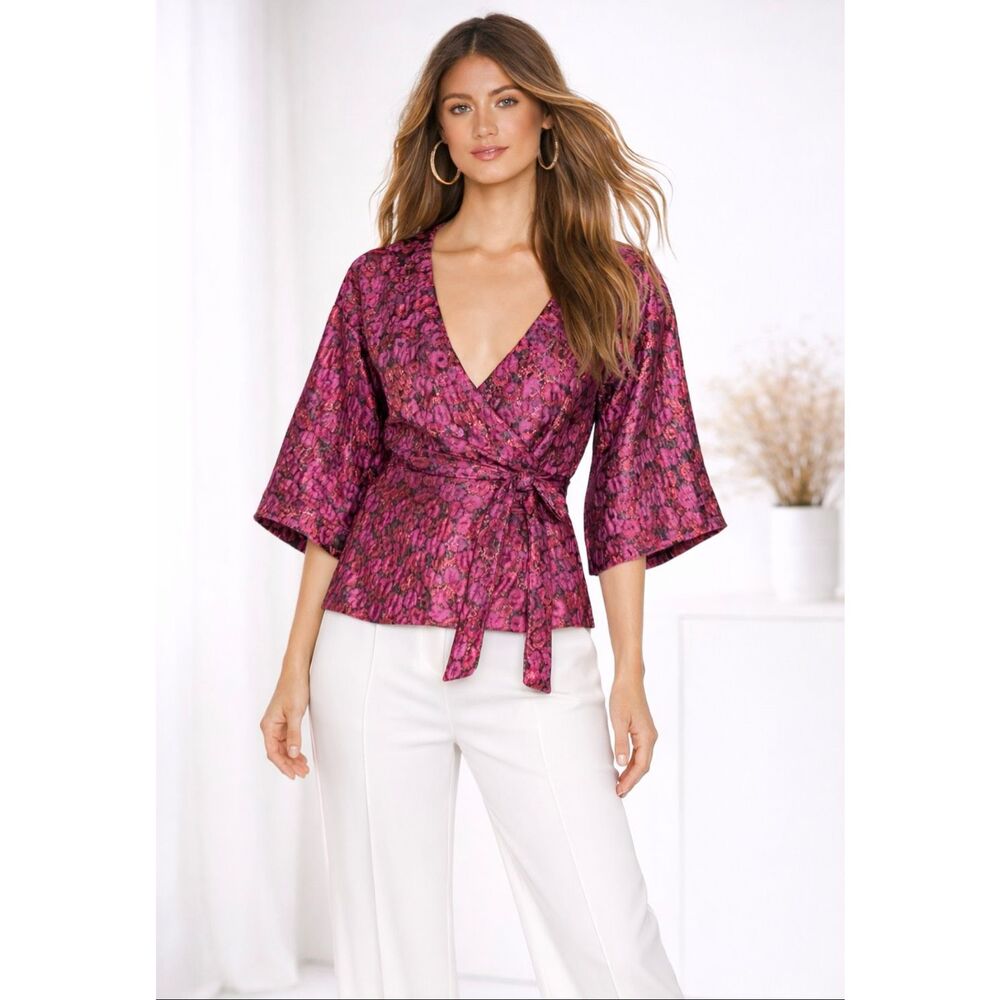 Tularosa Rory Wrap Jacket XS Deep Magenta Metallic Jacquard Top NWT